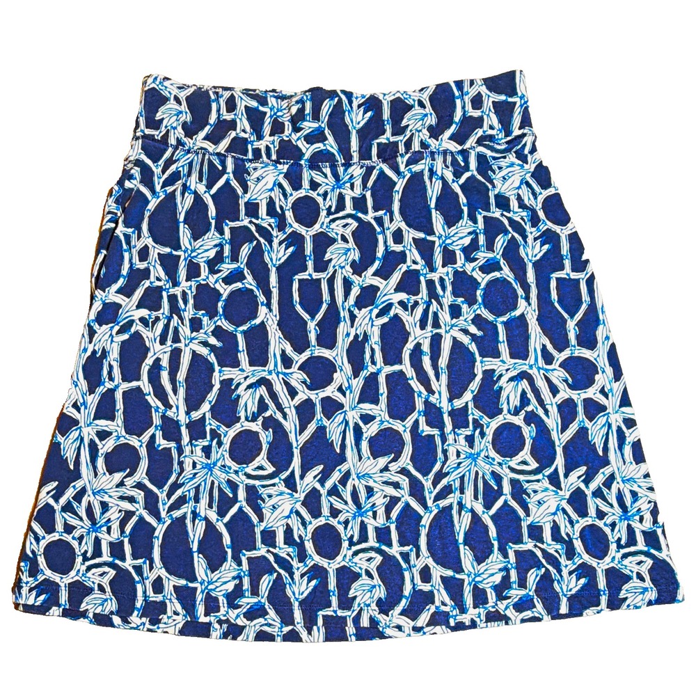 Lilly Pulitzer Women's Blue White Floral A-Line Skirt High Rise Stretch Pockets